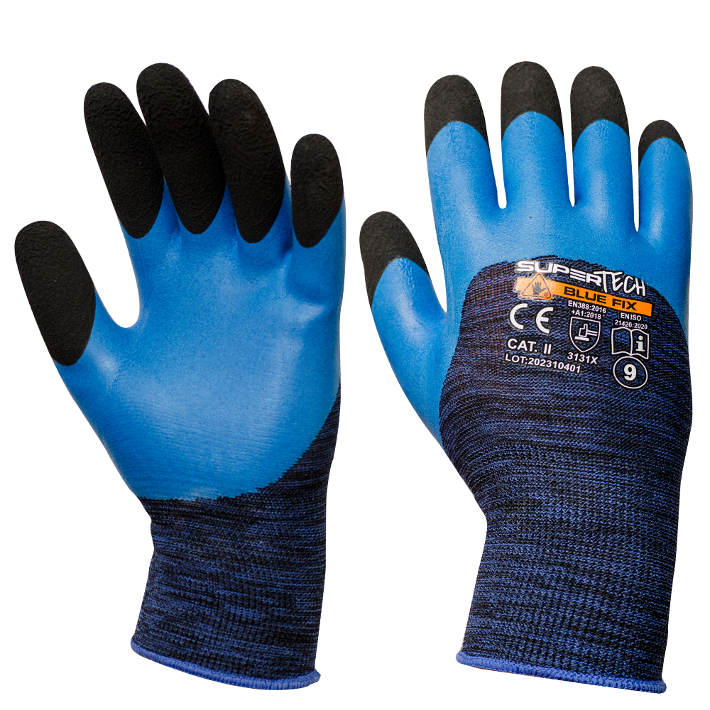 SUPER TECH BLUE FIX Double Latex Coated Safety work gloves | Safety Shop